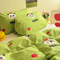 绿色卡通可爱红苹果熊猫纯棉全棉被套单件学生双人床上四件套被罩