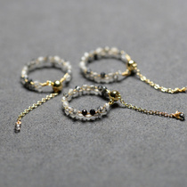 天然黑发晶戒指14k镀金DIY编织女款时尚个性指环可以调大清新礼物