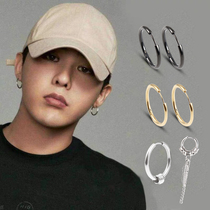 韩国加粗耳环耳钉饰品女钛钢黑色2022年新款潮男个性圆圈耳圈耳扣