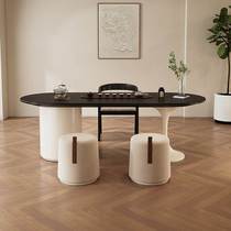 侘寂风书桌茶桌一体两用家用茶台白蜡木碳化黑阳台实木茶桌椅组合