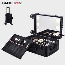 FACEBOX专业拉杆化妆箱带灯LED可调光大容量彩妆纹绣工具箱跟妆箱