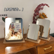 镜子化妆镜学生宿舍桌面镜子台式梳妆镜家用办公室木质折叠小镜子