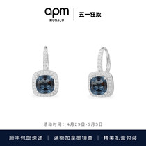 APM Monaco海军蓝方形圈形耳环银饰气质时尚前卫生日礼物女