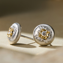 意大利圆舞曲系列织金微雕工艺圆耳钉18K金耳环镶嵌钻石 拉丝质感