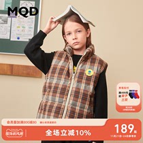 MQD童装男童学院风羽绒马甲2022年冬装新款儿童立领格纹保暖外套