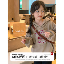 韩国新款秋冬装女童美拉德字母连帽卫衣儿童上衣加绒加厚外套