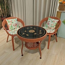 阳台茶几小户型室内藤椅三件套小圆桌休闲室内组合简约茶台茶桌