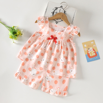 婴儿棉绸吊带裙子6个月9女童分体套装1岁2女宝宝人造棉背心裙夏季