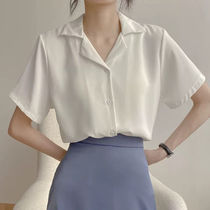 学院风复古短袖衬衫女2024夏季新款韩版职业西装领翻学生纯色上衣