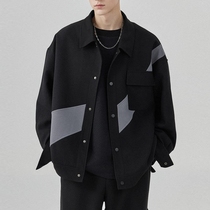 撞色设计感翻领夹克23秋季新款韩版时尚休闲潮流外套男士春天开衫