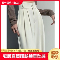 白色高级感西装裤子女春秋季2024年新款高腰窄版直筒阔腿裤垂坠感