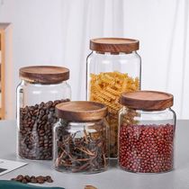 咖啡豆密封罐玻璃瓶储物罐相思木带盖五谷杂粮茶叶收纳罐透明储藏
