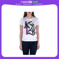 香港直发KENZO 女士白色棉质彩色字母徽标印花圆领短袖T恤 F652TS