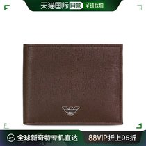 香港直邮Armani阿玛尼男士短款钱夹棕色皮质便携大容量日常钱包