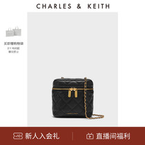 CHARLES＆KEITH春季女包CK2-80271114绗缝菱格拉链斜挎小盒子包