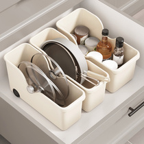 厨房锅具收纳盒台面多功能调料品置物架橱柜储物带滑轮杂物整理盒