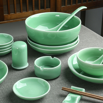 青瓷餐具家用米饭碗纯色简约陶瓷菜盘子纯碗碟勺单个创意浅盘面碗