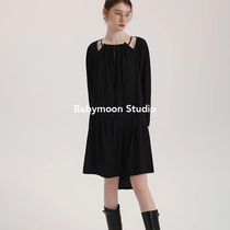 Babymoon 系带挂脖黑色小众设计感裙子法式小个子连衣裙女春夏