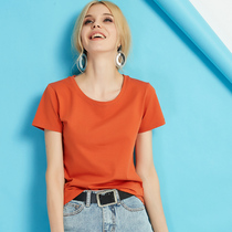 橘色t恤女短袖2024年新款夏天纯棉欧洲站纯色欧货半袖橙色上衣