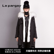 Lapargay纳帕佳新款女装冬季黑色中长款保暖羽绒服棉服外套
