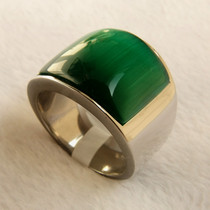 男士戒指钛钢绿色猫眼石霸气宽大气派不褪色不生锈宝石潮人扳指环