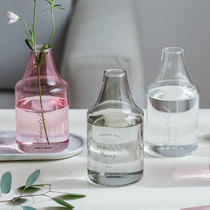 北欧创意家用小口玻璃瓶水培插花瓶客厅装饰摆件创意字母小花瓶