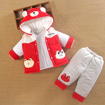 3一6个月0男宝宝秋冬装8加厚棉衣分体款三件套婴儿服袄外套装季天