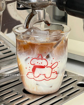 可爱卡通小狗玻璃杯冰拿铁美式杯冷萃咖啡杯早餐牛奶杯果汁杯