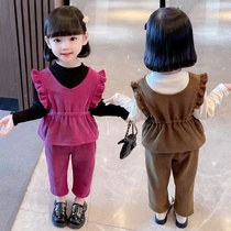 女童秋装新款韩版洋气马甲上衣长裤三件套儿童女款秋季休闲套装