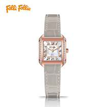 follifollie2023新款时尚优雅轻奢真皮贝母腕表进口石英女手表