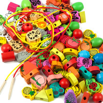 儿童木质串珠积木玩具绕珠串线动物穿珠子游戏宝宝早教拼图配对