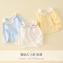 女童长袖t恤春秋白色衬衫娃娃领纯棉婴儿上衣外穿小童宝宝打底衫