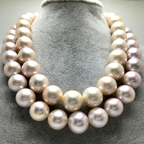 殿堂级天然淡水珍珠项链 13-16.5毫米正圆高强光香槟金色樱花粉色