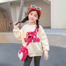 女童秋冬季一体绒宽松时尚卫衣儿童中大童学生加绒卡通韩版上衣潮