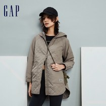 Gap女装冬季宽松廓形连帽外套户外机能风中长款加厚棉服840860