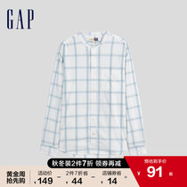 Gap男装秋季2022新款纯棉透气长袖衬衫833837纯色廓形通勤上衣潮