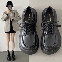 女厚底乐福鞋2024年秋季新款松糕鞋子英伦风粗跟单鞋jk黑色小皮鞋