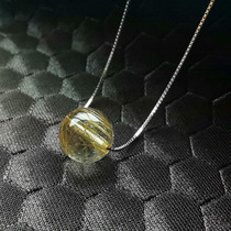天然金发晶转运珠吊坠 纯银项链 透明黄色真水晶旺财45cm+4延长链