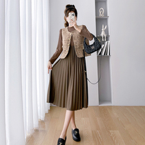 高级感搭配一整套女秋冬季法式时尚小香风马甲百褶连衣裙两件套装