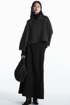 原C&S女装 深灰色斗篷式蝙蝠型羊毛短款层次结构大衣外套秋冬新品