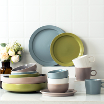 马卡龙碗碟套装家用创意北欧陶瓷碗网红餐具套装碗盘马克杯鱼盘釉
