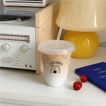 塑料吸管杯夏日大容量透明随手杯带盖家用diy饮料非一次性水杯