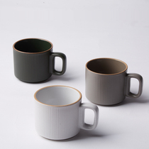 复古陶瓷条纹竖纹咖啡杯马克杯水杯下午茶花茶杯日式哑微粗陶质感