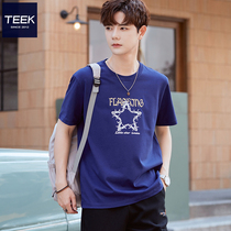 TEEK重磅纯棉藏青色短袖t恤男 夏季高级感高端潮流潮牌半袖上衣服