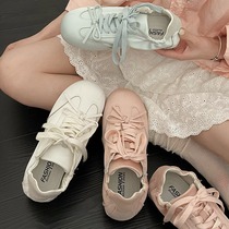 芭蕾舞鞋粉色蝴蝶复古百搭平底德训鞋女2024新款夏季轻便低帮板鞋