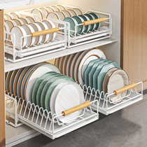 碗架沥水架家用橱柜内置双层沥水碗柜厨房碗盘碟子餐具抽拉式碗篮