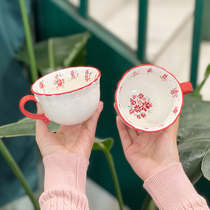 小红花浮雕新款陶瓷杯小众设计花边家用咖啡杯茶杯礼物伴手礼简约
