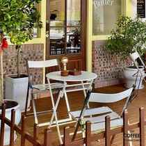 奶茶店户外阳台桌椅现代简约马鞍椅桌椅组合咖啡厅不锈钢折叠桌椅