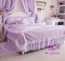 韩国床品床罩床裙式全棉四件套 韩版田园公主床品套件 紫色公主梦