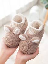 儿。童棉拖鞋带后跟男孩包脚婴儿一岁半女宝拖鞋冬宝宝羊羔毛鞋冬
